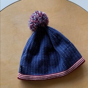 Adult turtle fur Blue and Red Pom-Pom wool fleece lined Beanie